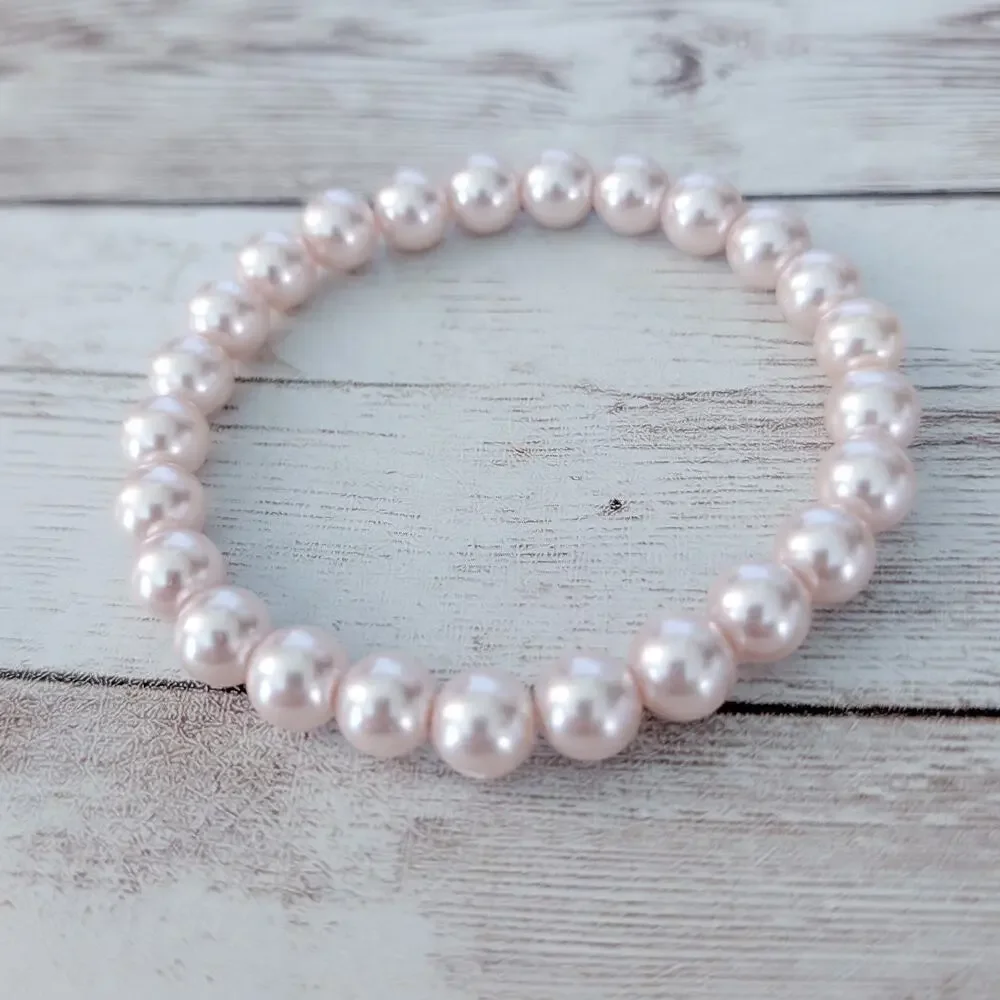 Vintage Stretch Bracelet Pink Faux Pearl